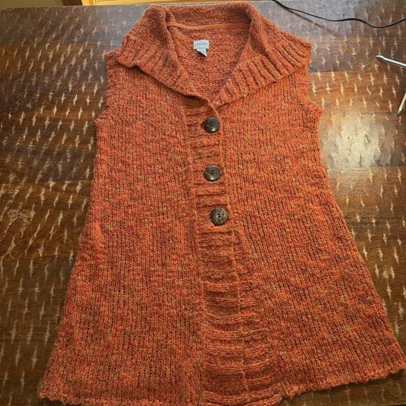 Chicos Sweater Vest Womens 2 (Large/8)Orange 38% Wool Sleeveless Button Up Long - Picture 1 of 7